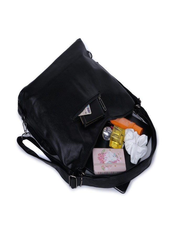 SANTORINI Women’s Handbag 2-in-1 Convertible Shoulder bag & Backpack | Multi-Pocket Bag with Adjustable Strap for Office, college and Daily Use. (Black) - Image 4